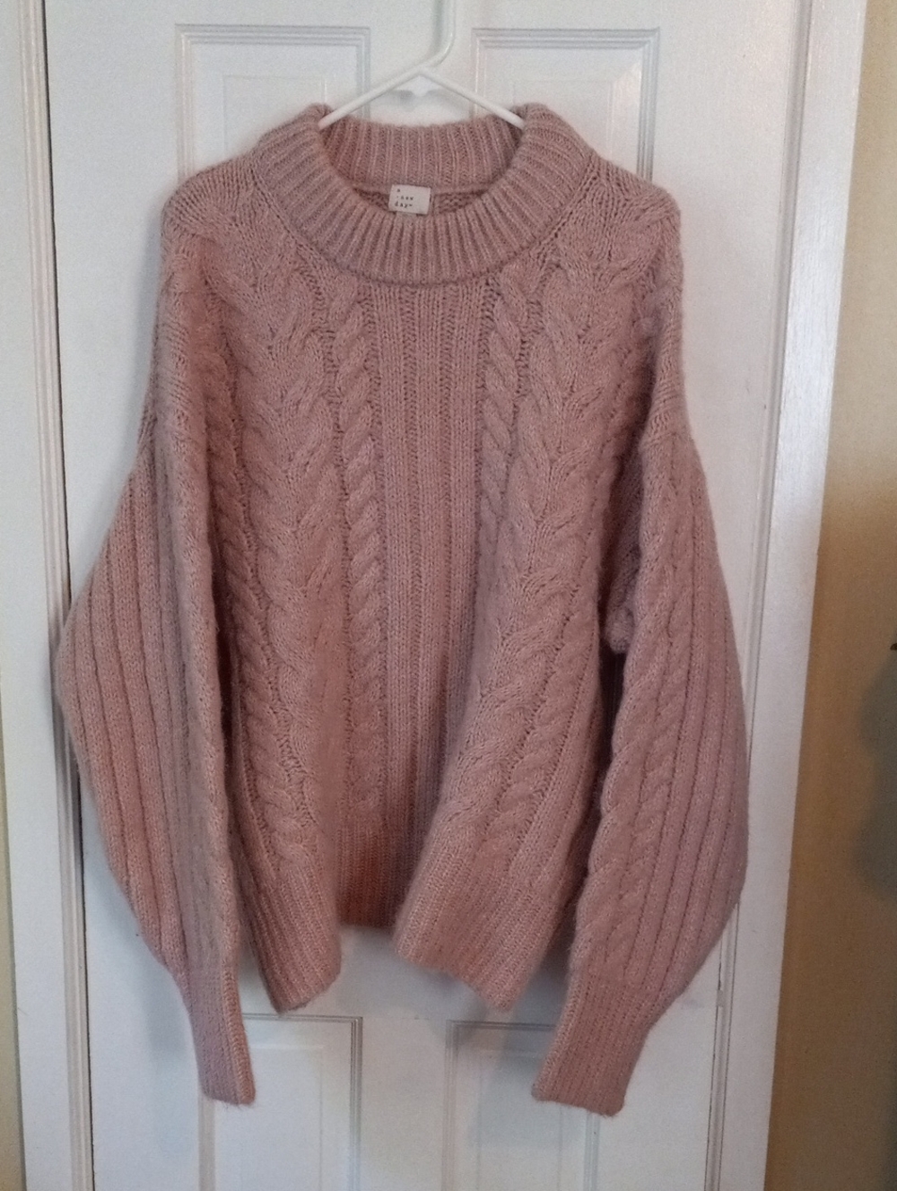 a new day Dusty Rose Cable Knit Crewneck Sweater
